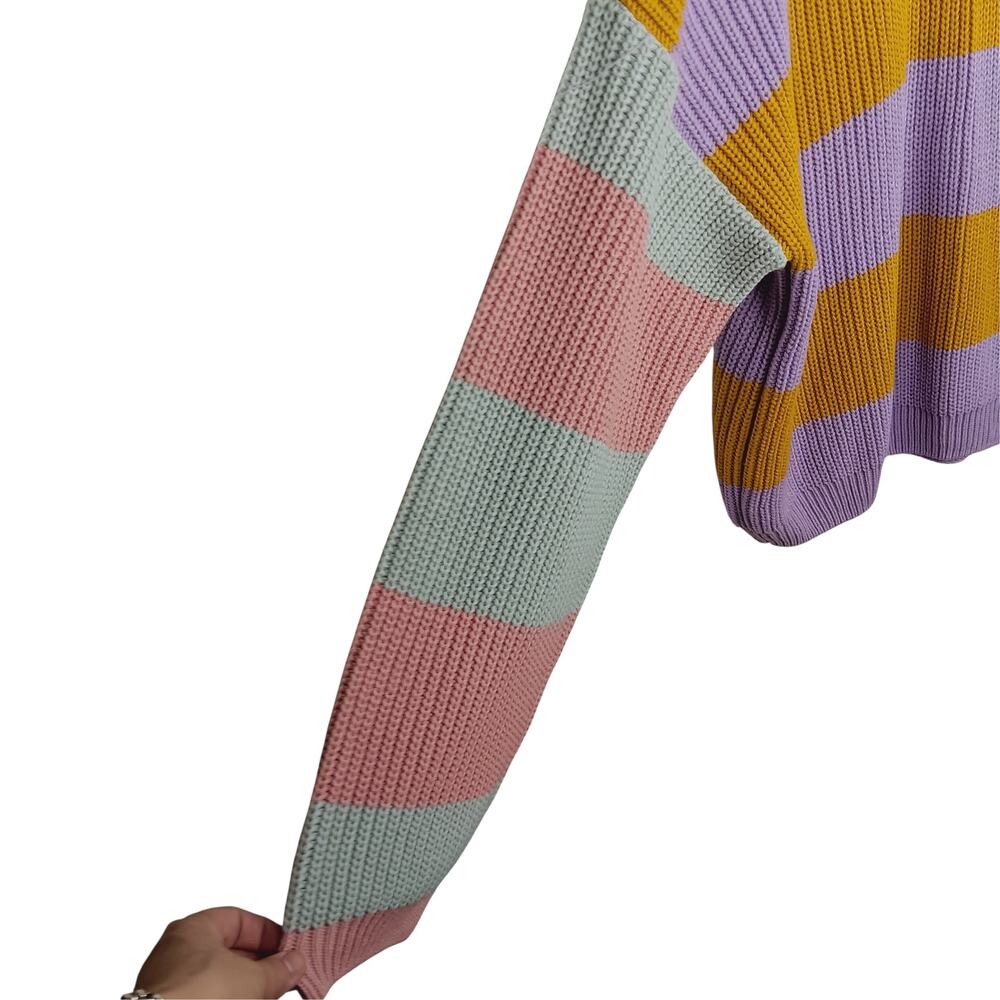 ASOS DESIGNS Rib Knit Colorblock Sweater Lilac Yellow Blue Black - 2XL - Picture 4 of 9